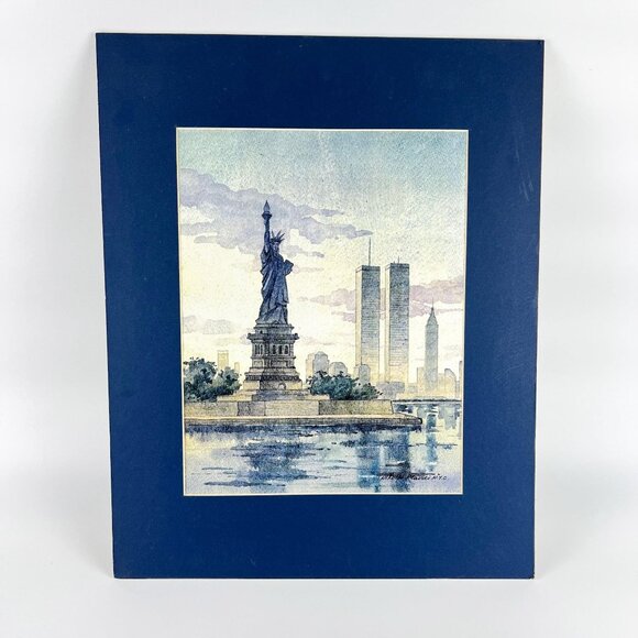 Vintage The Statue of Liberty New York City Skyline World Trade Center Twin Towe